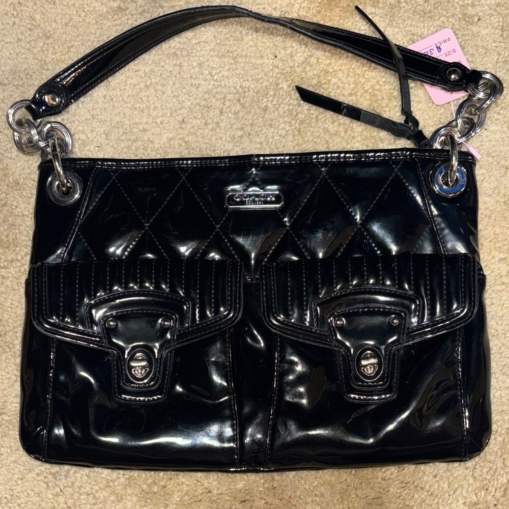 Coach Poppy black patent leather shoulder bag